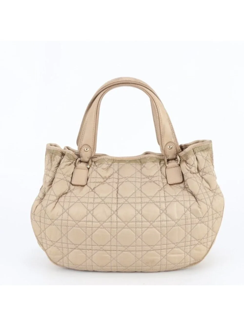 Dior Cannage Leather Handbag Tote Beige Gold